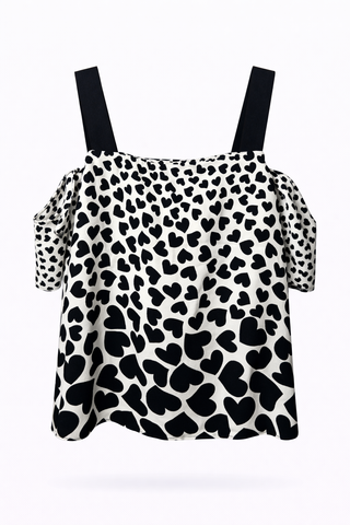 B&W Hearts Off-Shoulder Top