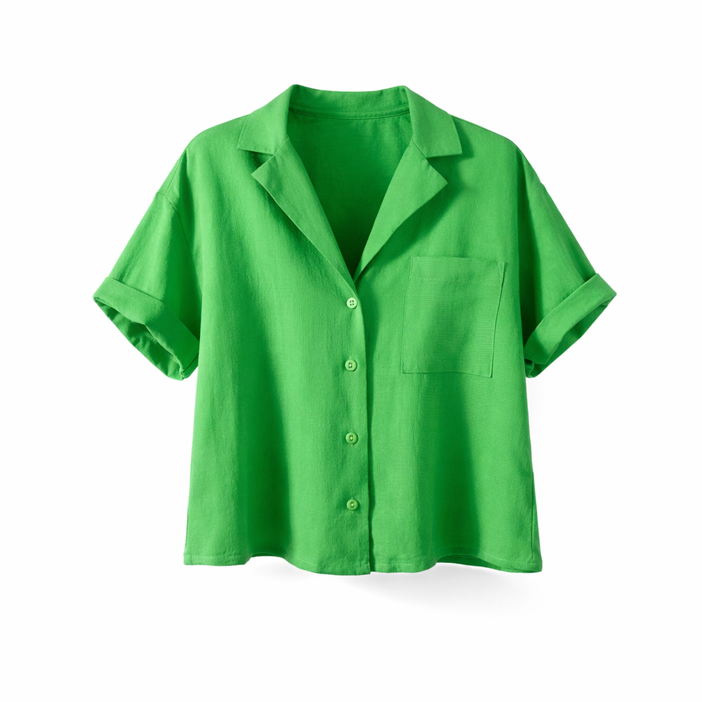 Cropped Short Sleeve Button-Up