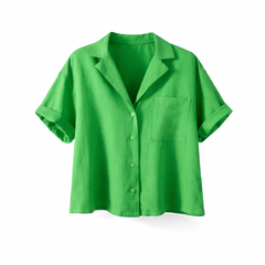 Cropped Short Sleeve Button-Up