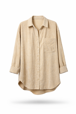 Soft Beige Longline Shirt Jacket