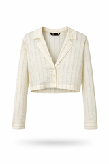 Cream Textured Cropped Blouse