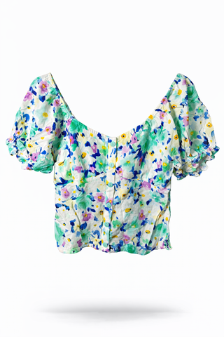 Cropped Floral Buttoned Blouse