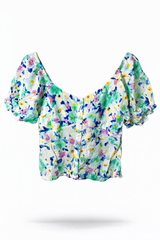 Cropped Floral Buttoned Blouse