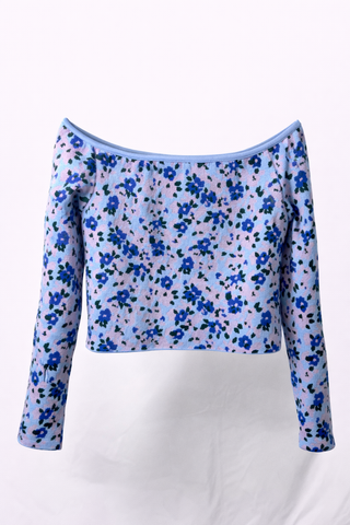 Blue Floral Off-Shoulder Croptop