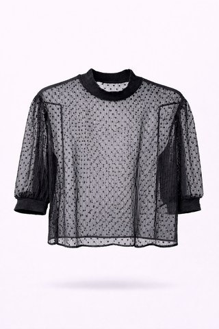 Sheer Dotted Puff Sleeve Blouse