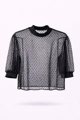 Sheer Dotted Puff Sleeve Blouse