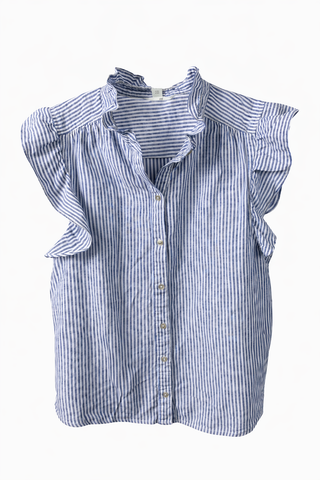 Stripe Ruffle Sleeve Button-up