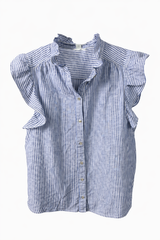 Stripe Ruffle Sleeve Button-up