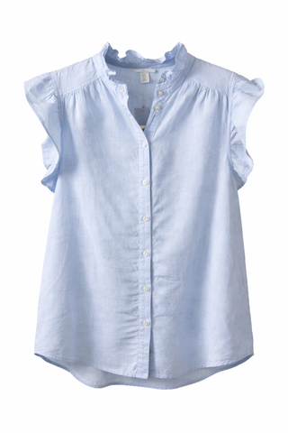 Sky Blue Ruffle Sleeve Button-up