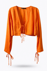 Orange Tie-Front Cropped Blouse