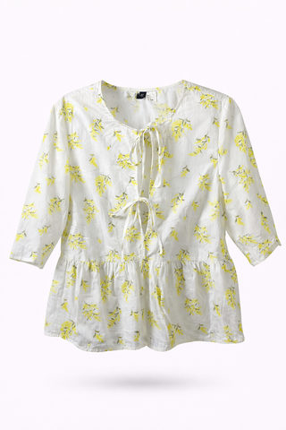 Lemon Bloom Tie-Front Blouse