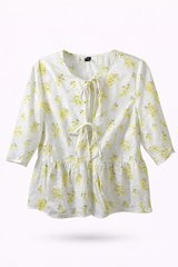 Lemon Bloom Tie-Front Blouse