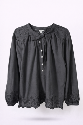Embroidered Tie-Neck Boho Blouse