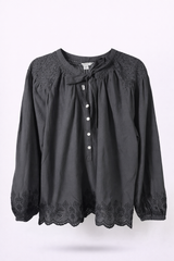 Embroidered Tie-Neck Boho Blouse