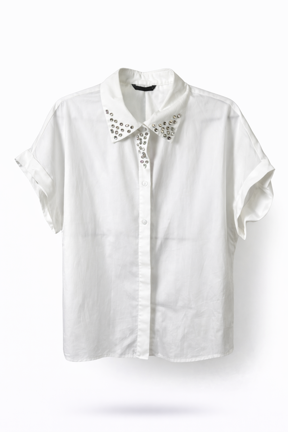 White Embellished Collar Button-up