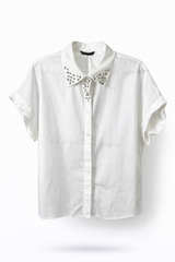 White Embellished Collar Button-up