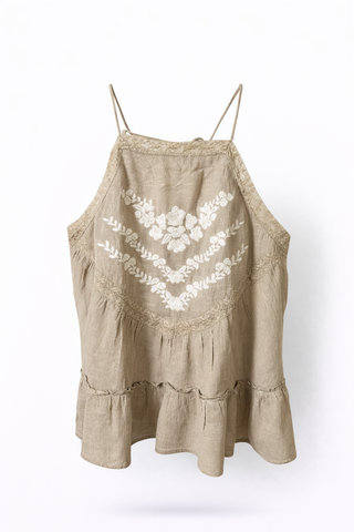 Embroidered Coffee Cami Blouse