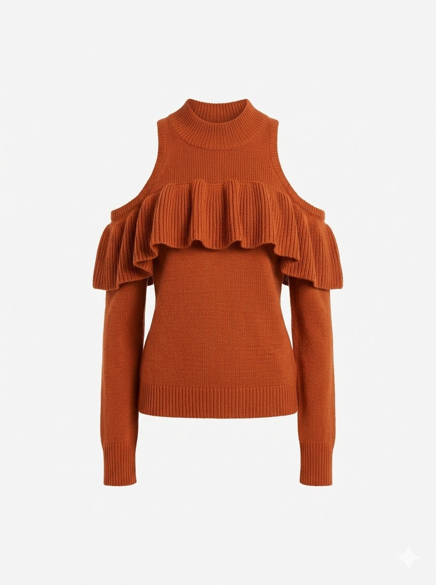 Ruffle Cold-Shoulder Knit