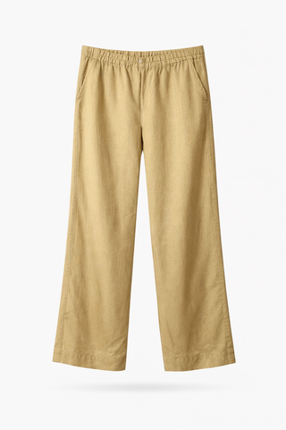 Beige Linen Wide-Leg