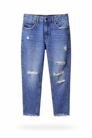 Ripped Straight Mom Jeans