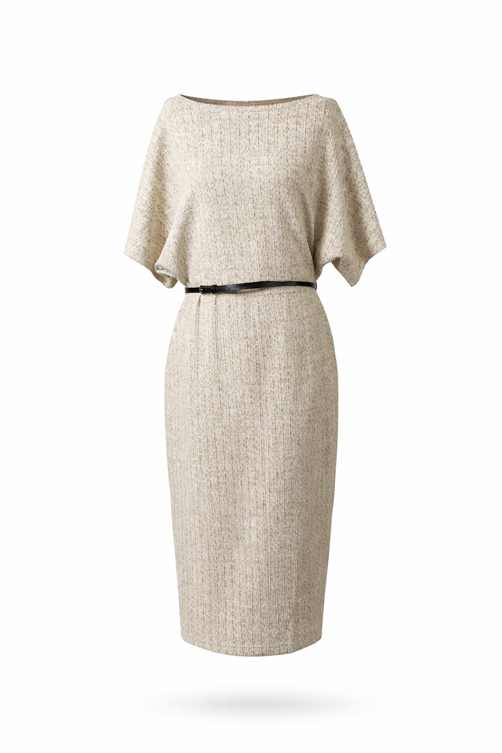 Textured Cream Dress with Belt