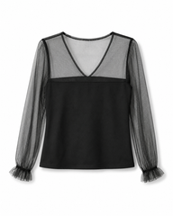 Sheer Mesh Sleeve Black Blouse