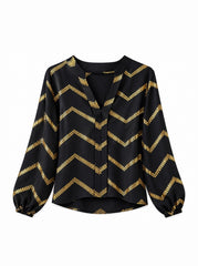 Black & Gold Chevron Print Blouse